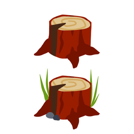 Wood stamp, flat vector illustration isolated on white background. Cut tree trunk bottom part. nature decoration of forestのイラスト素材