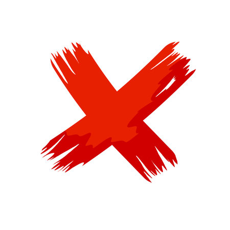cross symbol. Blot and ban. Against and refusal. flat cartoon illustration. brush stroke