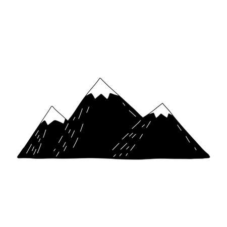 Mountain landscape in children doodle style. rock ridge. black and white illustrationのイラスト素材