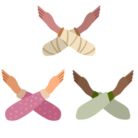 Break the bias. Gesture of crossed arms. Social movement of Women for Equal Rights. Flat cartoon illustration isolated on whiteのイラスト素材