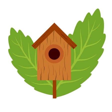 birdhouse hanging on tree. house for birds. Spring nest of forest animal. scenery of the forest. cute spring illustrationのイラスト素材