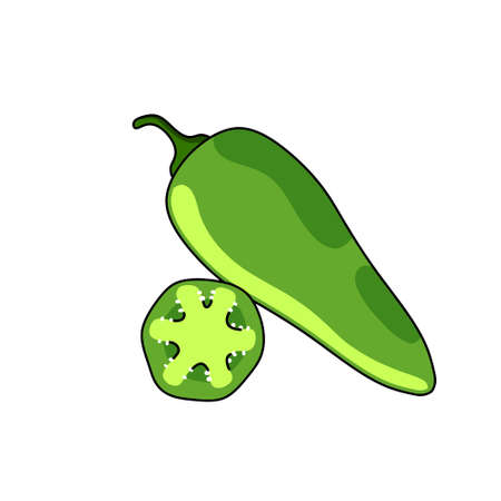 Jalapeno pepper. Spicy green chili. mexican food. Isolated cartoon illustration.のイラスト素材
