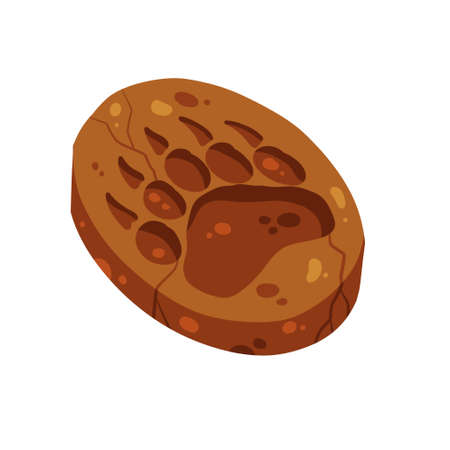 Bear footprint in ground. Brown soil with foot. Wild world and animals. Grizzly paw. cartoon illustrationのイラスト素材