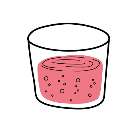 Pink cocktail in glass. Refreshing summer drink. Doodle outline cartoon. Trendy modern illustrationのイラスト素材
