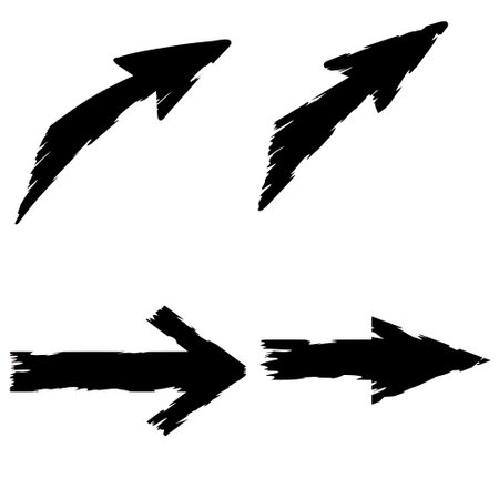 Black arrow with ragged edges. Set of direction indicator in grunge style.のイラスト素材