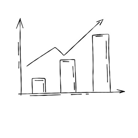 Business growth chart and columns. Analytics and data analysis. Doodle graph. Outline sketch cartoon illustrationのイラスト素材