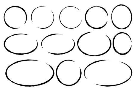 Set of circles. Geometric round. Collection of black sketch ring and oval shapes.のイラスト素材