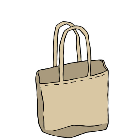 Canvas tote bag. Cloth eco shopper. Outline cartoon illustration. Reusable Bag for Groceriesのイラスト素材