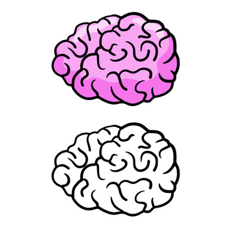 Brain icon in hand drawn doodle style. reflection and thoughts. Internal organ of the head. cartoon illustrationのイラスト素材