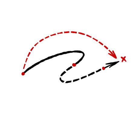 Detour route. Strategy and tactics. Dotted line and direction arrowのイラスト素材