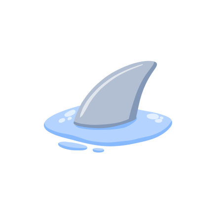 Shark fin. Predatory fish under water with waves. Drawing for print with dangerous marine animal. flat cartoon illustrationのイラスト素材