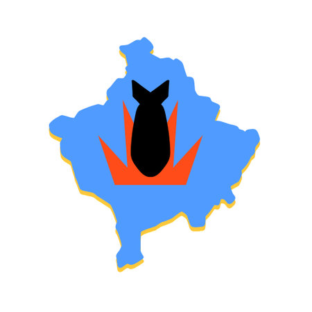 Bombing of Kosovo. War in former Yugoslavia and Serbia. military operation and warfare. Bomb and flying rocketのイラスト素材