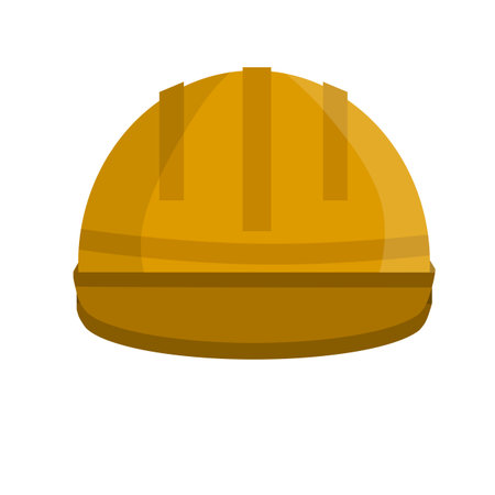 Yellow helmet worker. Safety of Builder. cartoon flat illustration. Repair and engineering works. Clothing for safety of production. industrial objectのイラスト素材