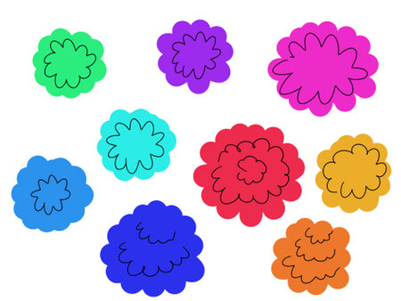 Set of abstract shapes. Geometric multicolored base form for simple floral prints. Flat kids cartoon doodleのイラスト素材
