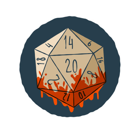 Dice d20 for playing Dnd. Dungeon and dragons board game. Blood and critical injuryのイラスト素材