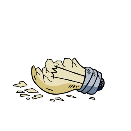 Broken light bulb. crack in lightbulb. Sketch Shards of glass. Concept of idea and solution of problem. Doodle drawn electric light.のイラスト素材
