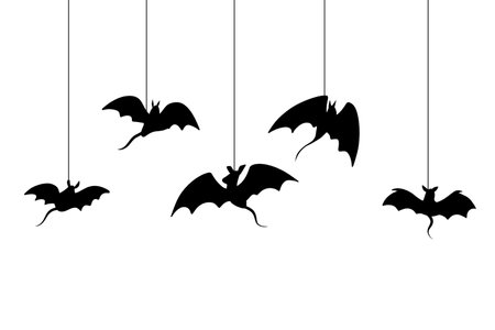 Black silhouette of bats. Halloween decorations isolated on white.のイラスト素材