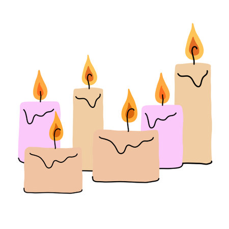 Candle for decoration. Wax candlelight. Doodle cartoon illustrationのイラスト素材