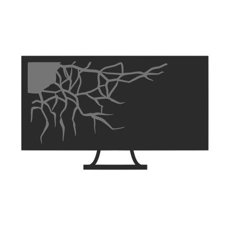 Crack in flat television. Broken Modern TV. blackscreen. Repair and warranty of Electronic equipment and monitorのイラスト素材