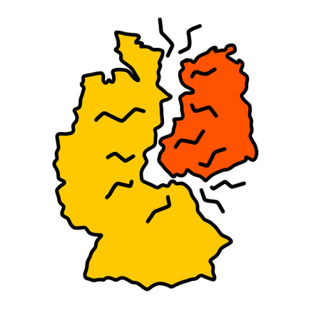 West and East Germany. Historical border of European state in national colors of flag. Political Rift and Euroscepticismのイラスト素材