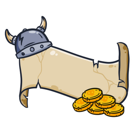 Silver Viking armor in helmet over red ribbonのイラスト素材