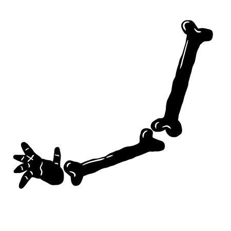 Hand of skeleton. Halloween decoration. Black Cartoon illustration isolated on white