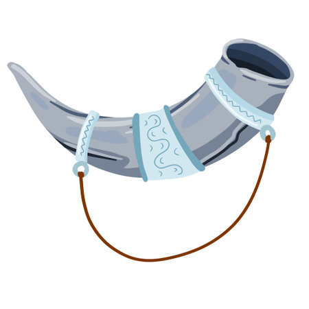 Jewish horn shofar. Ritual religious ancient trumpet. flat cartoon illustrationのイラスト素材