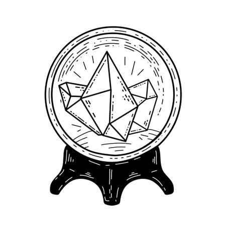 Magic crystal balls and gems. Spiritual mystery future teller. Astrology and fortune. Mystical and magical ritualのイラスト素材