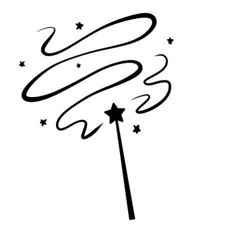 Magic wand with star. wizard tool. Miracle symbols and Wizard stick. Fairytale rodのイラスト素材