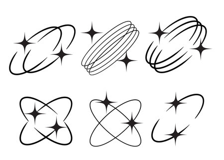 Y2K stars, starburst and retro futuristic graphic set. Trendy brutal oval sparks. abstract geometric shapesのイラスト素材