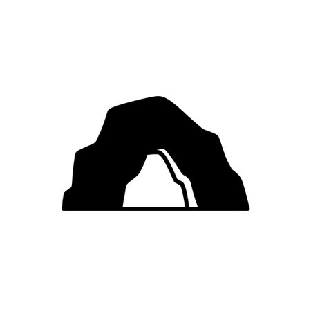 cave icon. stone shelter. Entrance to the mountain dungeon. black silhouetteのイラスト素材