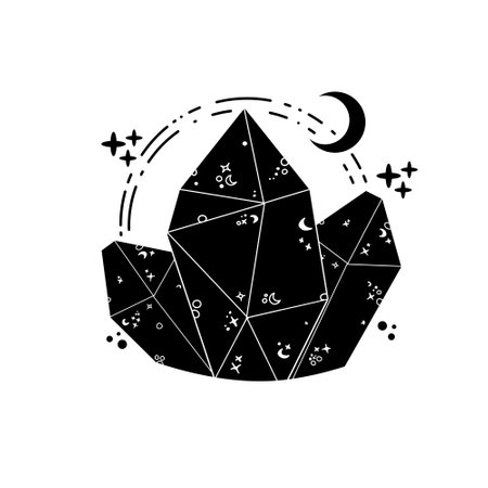Magic crystal gems. Hand drawn diamonds. Vector illustration on white background. Mystical boho element.のイラスト素材