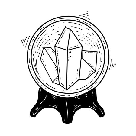 Magic crystal ball and gems. Spiritual mystery future teller. Astrology and fortune. Mystical and magical ritualのイラスト素材