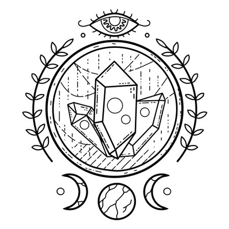 Magic crystal balls and gems. Mystical and magical ritual. Spiritual mystery future teller. Astrology and fortune.のイラスト素材