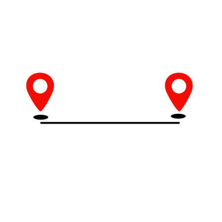 Black route tracking icon. Simple 2 pin path. Searching global mobile GPS navigation. Line distance illustration isolated on whiteのイラスト素材