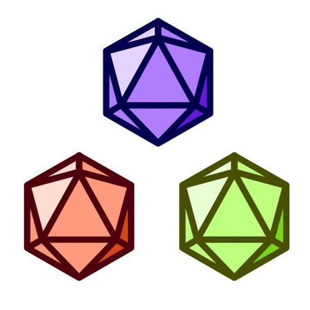 Dice d20 for playing Dnd. Dungeon and dragons board game. Set of Cartoon outline illustrationのイラスト素材