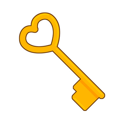 Golden Heart Key Icon for valentines day. Old Medieval love symbol isolated on white backgroundのイラスト素材
