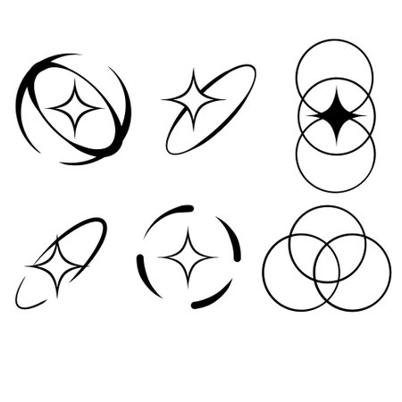 Y2K stars, starburst and retro futuristic graphic set. Collection of Trendy brutal rounded ring collectionのイラスト素材