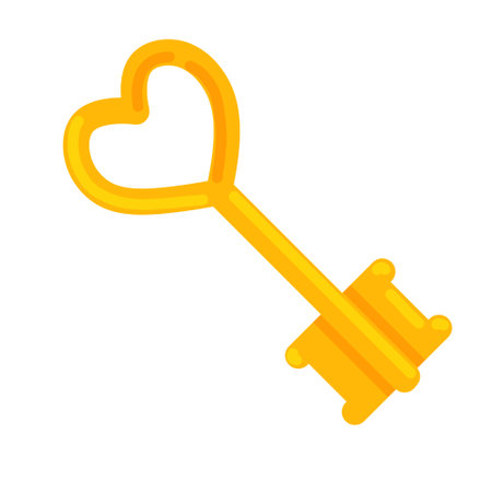 Golden Heart Key Icon for valentines day. Old Medieval love symbol isolated on white backgroundのイラスト素材