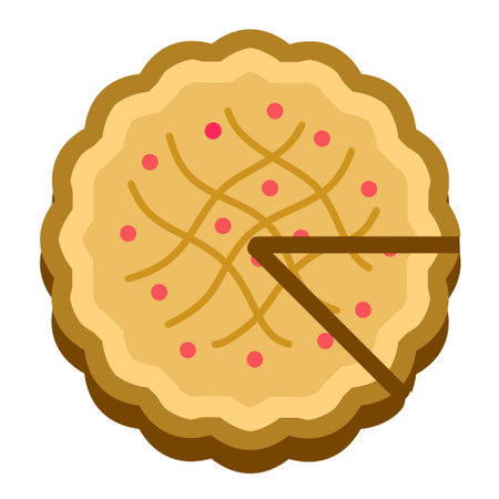 Pie and piece of cake. homemade food. Sweet delicious holiday dessert. Flat cartoon illustration isolated on white background. top viewのイラスト素材