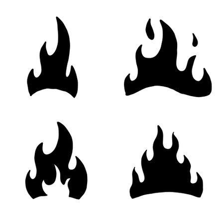 fire icon. Simple flame or fireball black silhouette. Concept of flaming, explosion and burn. Monochrome cartoon illustration isolated on white backgroundのイラスト素材
