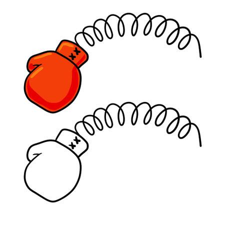 Boxing Glove on spring. comedy joke illustration. Funny prank punch. cartoon illustration isolated on white backgroundのイラスト素材