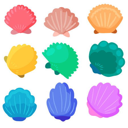 Shell flat style. Sea shell of aquatic animal mussel. marine decoration. cartoon illustration...