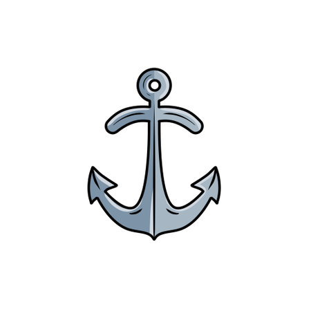 Anchor for sailing boat, element of ocean yacht. marine navy badge. Concept of nautical sailor, ship and travel. Cartoon illustration isolated on whiteのイラスト素材