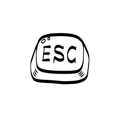 ESC Button Icon. Hand drawn Control key. Simple keyboard button for cancel, exit. Black and white illustrationのイラスト素材