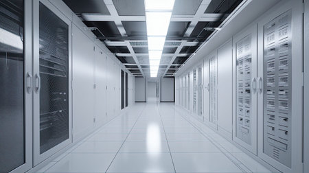 server room. Modern data center for storing information. Racks for computer equipment created with...