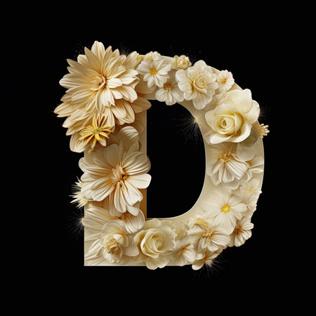 Floral Typography Letter D. Flower font for decoration. Generative AI illustration for weddings and postcardsの写真素材