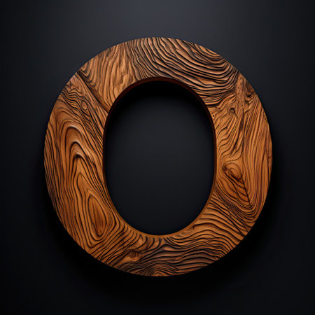 Wooden letter O. Wood font made of sticks, bark and wood. Forest typographic symbol. Concept of nature, ecology, loft. AI Generatedの写真素材