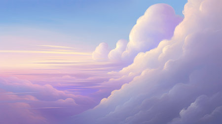 Beautiful cloudy landscape. Summer clouds in pastel colors. Pink and blue sky. AI Generatedの写真素材