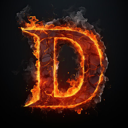 Lava letter A. Fiery stone alphabet font. Burning stone with orange inferno veins and fire. Typographic symbol generated by AIの写真素材